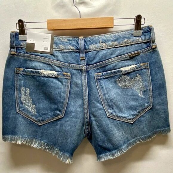 Kancan Women's 3/25 Jean Shorts Blue Super Distressed High Rise Denim NWT - Picture 13 of 14